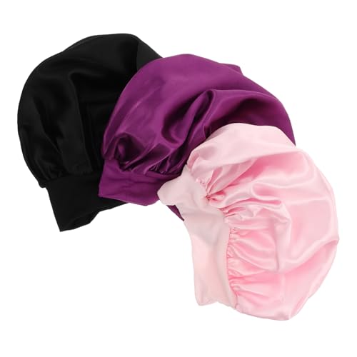 SOESFOUFU Schlafmütze für Kleinkinder Jungen und Mädchen Satin Schlafmütze Haarpflege-mütze Runde Schlafhaube Gummiband Schwarz von SOESFOUFU