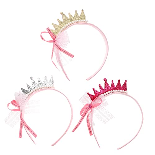 SOESFOUFU 3St Krone Stirnband für Kinder Haarschmuck für Mädchen Kleinkindgummibänder für Haare kinder haarschmuck hair accessories for Krone Haarreifen Party-Kopfschmuck Perle Harz von SOESFOUFU