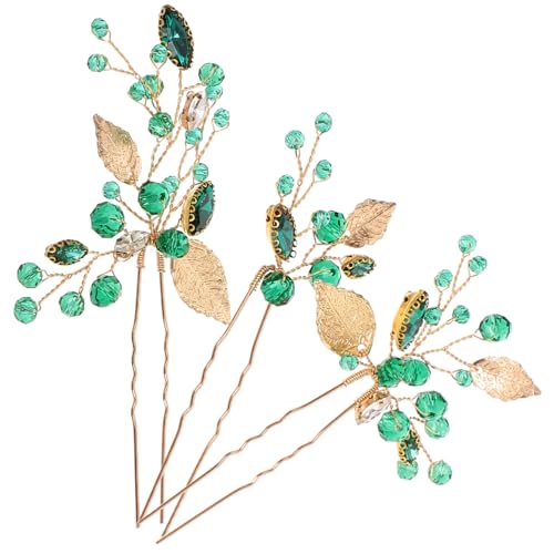SOESFOUFU 3stücke Braut Haarnadeln U-förmige Hochzeits-haarspangen Für Damen Handgemachter Kopfschmuck Mit Grünem Blätterdesign Für Prom Und Feierlichkeiten von SOESFOUFU