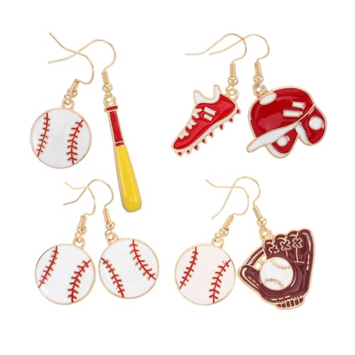 SOESFOUFU 4 Paar Baseball Ohrringe Asymmetrisch Leichter Baseball Bat Ohrschmuck Sportlich Modisch Teenager für Freundinnen und Baseballfans von SOESFOUFU