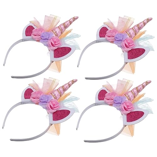 SOESFOUFU 4 Stück einhorn haarband Haarschmuck für Babys Haarschmuck für Mädchen kinder haarreif tierohren haarreif kinder Haarbänder lustiger Haarreif Haare Einhorn Stirnband von SOESFOUFU