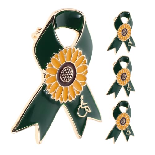SOESFOUFU 4 Stück Sonnenblumen Ribbon Anstecker mit Blumen Design Legierungsbrosche für Kleidung Symbol für Behindertenbewusstsein Charity und Freiwilligenhilfe Dekorative Anstecknadeln von SOESFOUFU