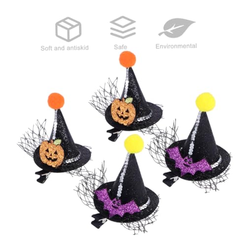 SOESFOUFU 4 Stück Teiliges Modische Kleine Spitze Haarspangen für Mädchen Vielseitige Haarklammern für Halloween Party Langlebige Haarnadeln mit Hexenhut-design Geeignet für Geburtstage und von SOESFOUFU