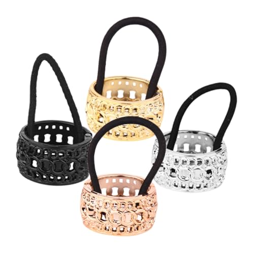 SOESFOUFU 4 Stück Teiliges Ponytail Cuff Elastisch Rutschfest Haargummis für Teenager Mädchen Damen Modische Haarmanschetten in Schwarz Roségold Metall Gold Silber Leichter Haarschmuck für von SOESFOUFU