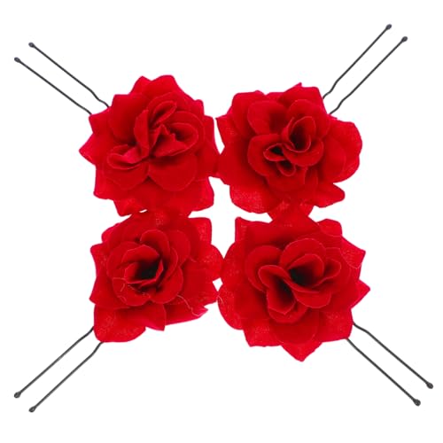SOESFOUFU 4stücke Rosenförmige Haarnadeln Dekorative Kopfbedeckung Für Mädchen Party-haarschmuck Rot Retro Haarnadeln Langlebiger Und Dauerhafter Gebrauch von SOESFOUFU