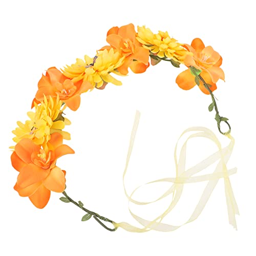 SOESFOUFU Blumenkranz Haarbänder Künstliche mit Braut Stirnband Strand Blumenhaarband Blumenkranzkrone Blumenhaardekoration Schleife Blumenkrone Stoff Mädchenkopfschmuck Kopfkranz von SOESFOUFU