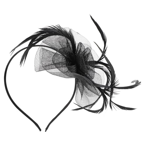 SOESFOUFU Braut Mesh Tüll Haarschmuck mit Federn Eleganter Kopfschmuck für Hochzeitsfeier Tanzparty und Fotoshooting Schwarzes Netz Stirnband für Damen von SOESFOUFU