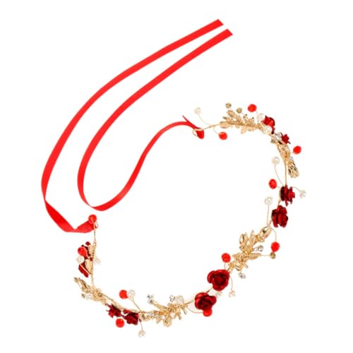 SOESFOUFU Braut Stirnband Brautkranz Haarschmuck Strass Haarschmuck Perlen Haargummis Für Kinder Vintage-haarschmuck Krone Für Kinder Haarband Mädchen Rot Blumen Prinzessin Stoff von SOESFOUFU