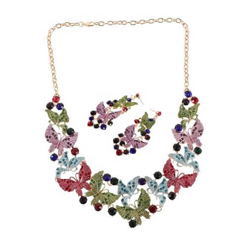 SOESFOUFU Bunte Schmetterling Halskette Ohrring Set für Damen Teiliges Statement Schmuckset Geeignet für Hochzeit Ball und Festliche Anlässe Vielseitiges für Abendkleider von SOESFOUFU