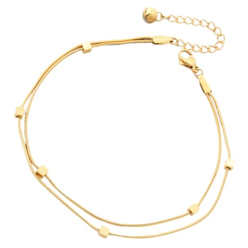 SOESFOUFU Damen Fußkettchen Doppellagig aus Gold Beschichtetem Titanstahl Schlichte Fußkette mit Schlangendesign Wasserfestes Elegantes Knöchelarmband für Strand Alltag und Geschenke von SOESFOUFU