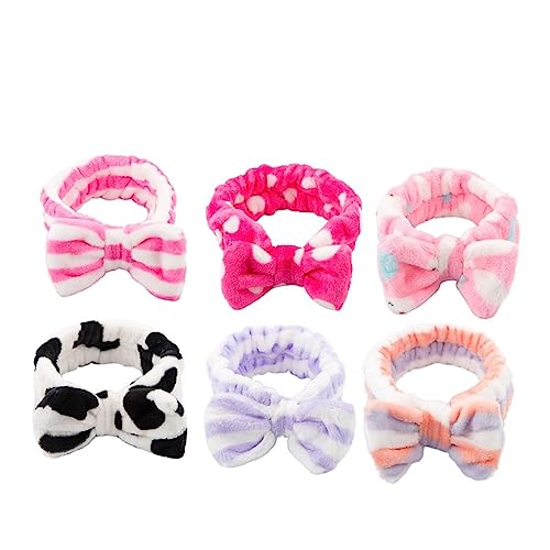 SOESFOUFU 6stücke Frauen Haarband Aus Flanell Mit Schleife Für Make-up Yoga Und Mehr Saugfähig Und Weich Verschiedene Designs Punkte Und Streifen Für Jeden Anlass von SOESFOUFU