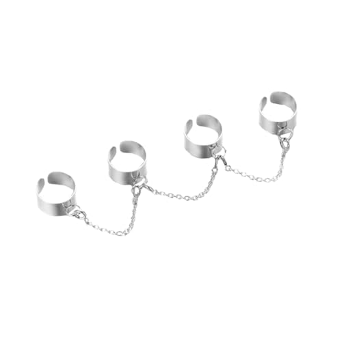 SOESFOUFU Einzigartiger Punk Chain Ring Offener Einstellbarer Schmuckring mit Ketten Design Handdekor für Damen und Herren Stylischer Accessoire für Festival Party und Alltagslook von SOESFOUFU