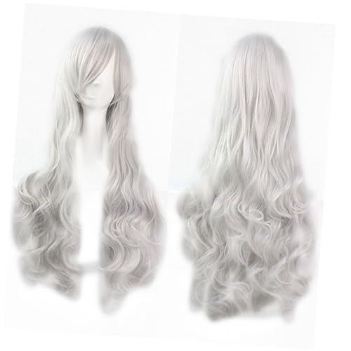SOESFOUFU Lange Wellenperücke Für Damen Silberfarbene Synthetik-haarverlängerung Mit Für Cosplay Kostümbälle Und Partys Hitzebeständig Und Anpassbar von SOESFOUFU