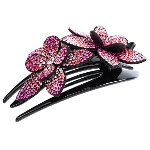 SOESFOUFU Große Dreizinkige Duckbill haarspange mit Strasssteinen Rutschfester Halteclip für Dickes und Dünnes Haar Eleganter Haarschmuck für Damen und Mädchen Modische Blumenverzierung von SOESFOUFU