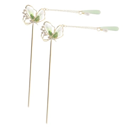 SOESFOUFU Grüne Schmetterling Haarnadel Handgefertigt Haarstab Mit Quasten Chinesische Haarschmuck Für Frauen Mädchen Elegant Robust Für Traditionelle Frisuren von SOESFOUFU