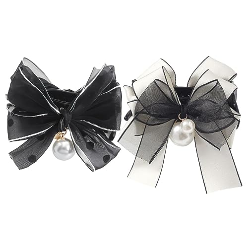 SOESFOUFU 2stücke Haarklammern Mit Schleifen Und Perlen Für Damen Haarspangen Aus Satin Für Dünnes Haar Für Besondere Anlässe Oder Alltag Schwarz Und Weiß von SOESFOUFU