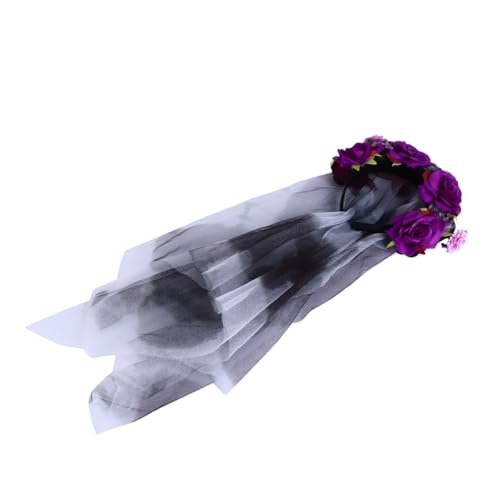 SOESFOUFU Halloween Cosplay Stirnband mit Totenkopf und Violetten Rosen Leichtes Bequemes Halloween Haarreif für Damen und Stilvoller Kopfschmuck für Kostüm Party und Tag der Toten von SOESFOUFU
