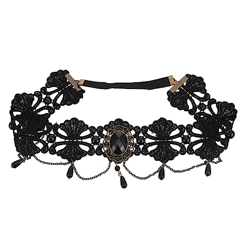 SOESFOUFU Halloween Frontal Haarband Mit Kunstperlen Und Spitzenverzierung Eleganter Kopfschmuck Für Gothic-stil Für Kostümpartys Und Cosplay von SOESFOUFU
