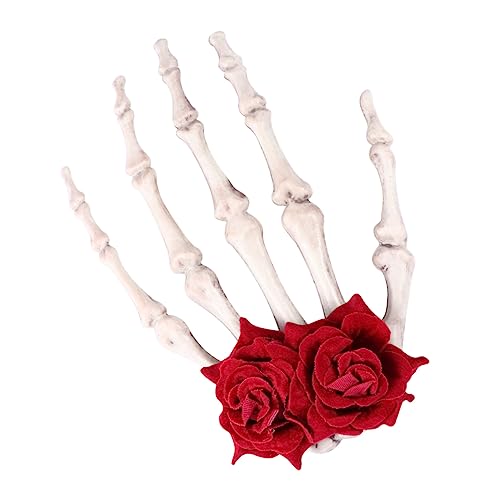 SOESFOUFU Handknochen Haarnadel Creepy Bones Hand Haarspange Tag der Toten Haarspangen haarschmuck Haarklammer Skelett-Haarspangen für Frauen Skelett Haarnadeln Schädel schmücken Blumen rot von SOESFOUFU