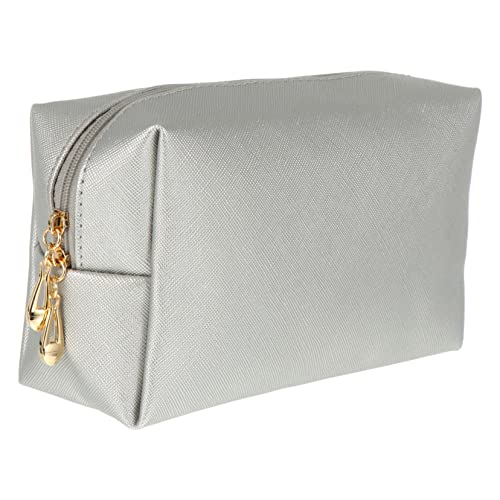 SOESFOUFU 1stück Damen Kosmetik Tasche Rechteckige Pu Makeup Pouch Große Kapazität Und Leicht Für Aufbewahrung Von Make-up Und Pflegeprodukten Stilvolles Design Silber von SOESFOUFU