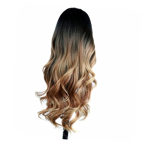 SOESFOUFU Lange Lockige Perücke Für Frauen Gewellte Partyhaarperücke Braun Temperaturbeständige Faser Realistischer Haaransatz Für Cosplay Und Alltag von SOESFOUFU