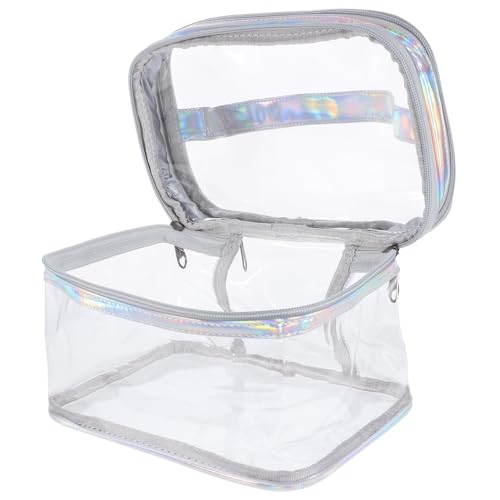 SOESFOUFU Makeup Bag Mit Großem Fassungsvermögen Tragbare Transparente Kosmetiktasche Doppellagiger Organizer Für Mit Praktischem Griff Für Make-up Und Pflegeprodukte Glänzendem von SOESFOUFU