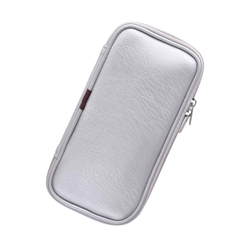 SOESFOUFU PU Leder Kosmetiktasche mit Reißverschluss Portable Make Up Pinsel Organizer Tasche Leicht Kompakt und Strapazierfähig für Reise und Zuhause Silberfarben von SOESFOUFU