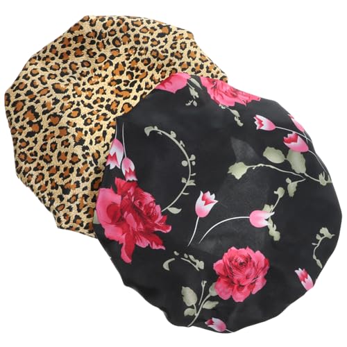 SOESFOUFU 2stücke Satin Haarkappen Mit Breitem Rand Elastische Schlafhaube Für Damen Zum Schlafen Waschen Baden Und Kochen Für Lockige Und Lange Haare von SOESFOUFU