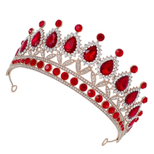 SOESFOUFU Tiara Abschlussballkrone Bachelorette-krone Festzugskrone Diademe Für Frauen Hochzeitskrone Rot Zinklegierung 1 stück (1er Pack) von SOESFOUFU
