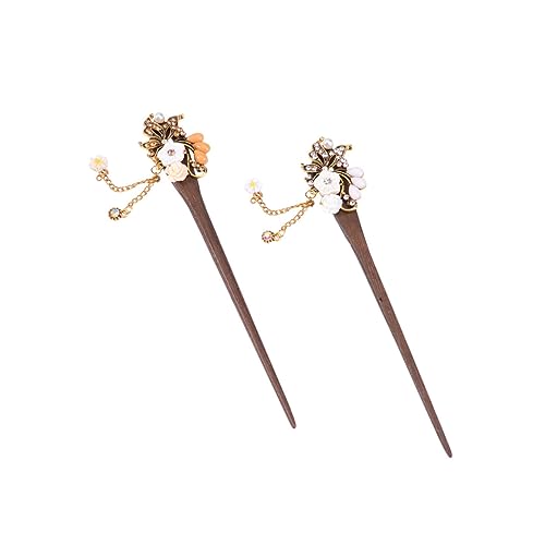 SOESFOUFU 2stücke Vintage Holz-haarstäbe Mit Strass Nationale Stil Blüten-haarspangen Elegante Haarschmuck Für Frauen Und Bräute Weiß Und Champagner Für Hochzeiten Und Besondere von SOESFOUFU