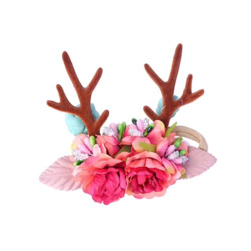 SOESFOUFU Stirnband in Geweihform florales Geweih-Stirnband Mädchen Stirnband Ohrclips Tiara Haarbänder Kopfschmuck Haarreifen Weihnachten Haarschmuck Haarring Kopfbedeckung von SOESFOUFU