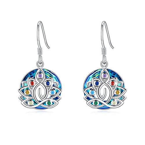 7 Chakra Ohrringe 925 Sterling Silber Lotus Blumen Ohrringe Kristall Tropfen Ohrringe Yoga Meditation Healing Balancing Ohrringe Chakra Schmuck Damen für Mädchen von SOESON