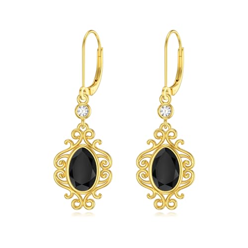 925 Sterling Silber Schwarze Onyx Ohrringe Gelbgold Vergoldet Filigrane Ohrringe Leverback Ohrstecker Schmuck Geschenke für Damen von SOESON