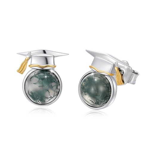 Abschluss Ohrringe Hut 925 Sterling Silber Moosachat Graduation Ohrringe Damen Abschlussgeschenk Schmuck von SOESON