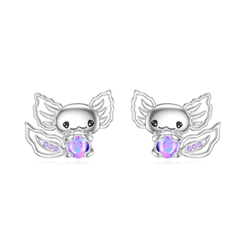 Axolotl Ohrstecker 925 Sterling Silber Lila Opal Tier Ohrring Axolotl Schmuck Geschenk für Frauen Mädchen Damen von SOESON