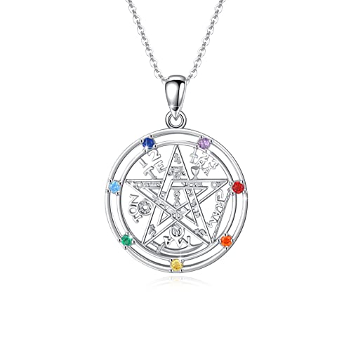 Chakra Halskette Damen 925 Sterling Silber Pentagramm Halskette Tetragrammato Kette Tetragrammaton Magischer Anhänger Abschluss Schmuck Geschenke für Damen von SOESON