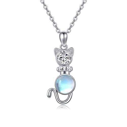 Damen Katze Halskette 925 Sterling Silber Mondstein Kette Katze Anhänger Schmuck Geschenke für Damen von SOESON