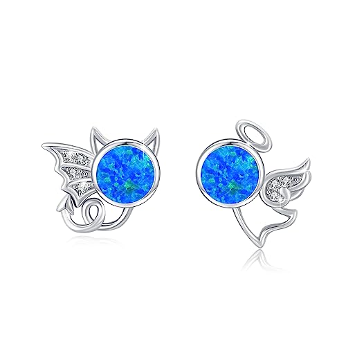 Engel und Teufel Ohrstecker 925 Sterling Silber Mondstein Ohrstecker Schmuck Hypoallergen Ohrringe Mondstein Ohrringe Weihnachts für Mädchen Damen (Opal) von SOESON