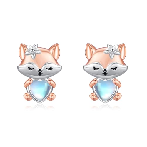 Fuchs Ohrringe Mädchen Silber 925 Mondstein Fuchs Ohrringe Tier Mondstein Ohrstecker Schmuck Geschenke für Damen von SOESON