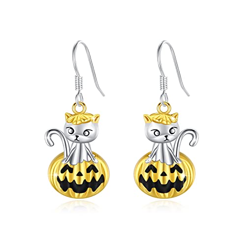 Halloween Ohrringe 925 Sterling Silber Kürbis Katze Ohrringe Kürbis Ohrstecker für Frauen Kinder Party Halloween Schmuck (Weiß) von SOESON