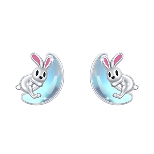 Ostern Kaninchen Ohrringe Mädchen, Hasen Ohrringe Mondstein Ohrringe Tier Ohrringe 925 Sterling Silber Niedliches Ohrringe Schmuck Geschenk für Damen von SOESON