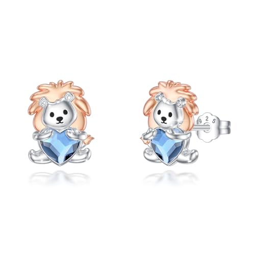 Löwe Tier Ohrringe 925 Sterling Silber Süße Blauer Kristall Löwe Ohrstecker Schmuck Geschenke für Damen Mädchen von SOESON