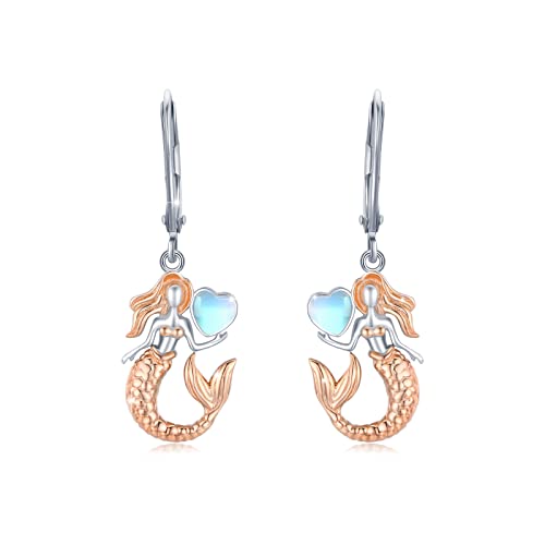 Meerjungfrau Ohrringe 925 Sterling Silber Mondstein Ohrringe Meerjungfrau Hypoallergene Ohrring Schmuck für Damen von SOESON