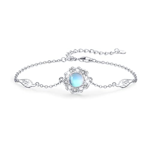 Mondstein Armband Sterling Silber Blatt Armband Regenbogen Runde Mondstein Mädchen Armband Mondstein Abschluss Geschenk Schmuck für Damen von SOESON