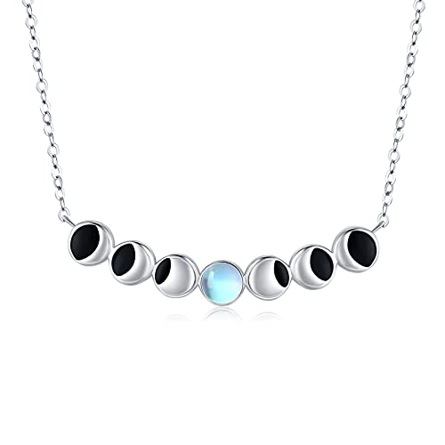 Mondstein Halskette 925 Sterling Silber Moon Phases Halskette Stern Mondstein Anhänger Schmuck Geschenke für Damen (C) von SOESON