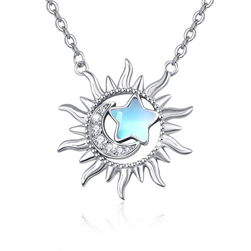 Mondstein Halskette 925 Sterling Silber Stern und Mond Anhänger Mondstein/Opal Sonne Ketten Anhänger Schmuck Geschenke für Damen (Mondstein) von SOESON