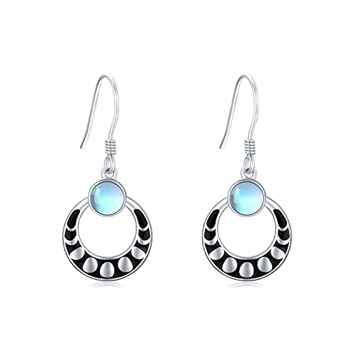 Mondstein Ohrstecker 925 Sterling Silber Moon Phases Ohrringe Leverback Ohrringe Regenbogen Mondstein Ohrstecker Hypoallergene für Damen von SOESON