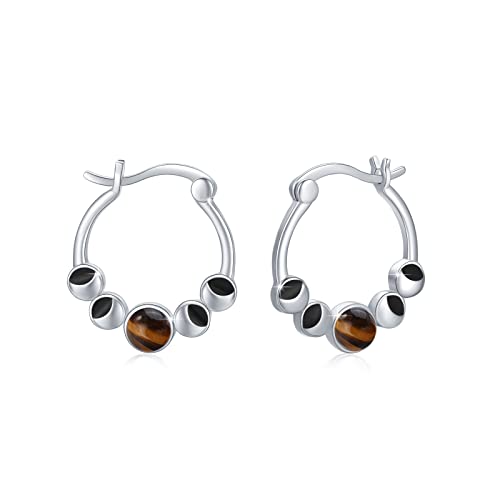 Mondstein Ohrstecker 925 Sterling Silber Türkis Moon Phases Ohrringe Hypoallergene Ohrringe für Damen (Tiger Auge) von SOESON