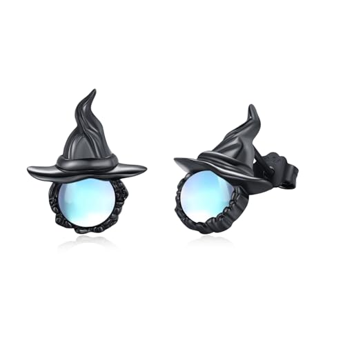 Mondstein Ohrstecker Halloween Ohrringe 925 Sterling Silber Hexenhut Ohrstecker Goth Ohrringe Hypoallergene Schmuck Halloween Geschenke für Frauen von SOESON