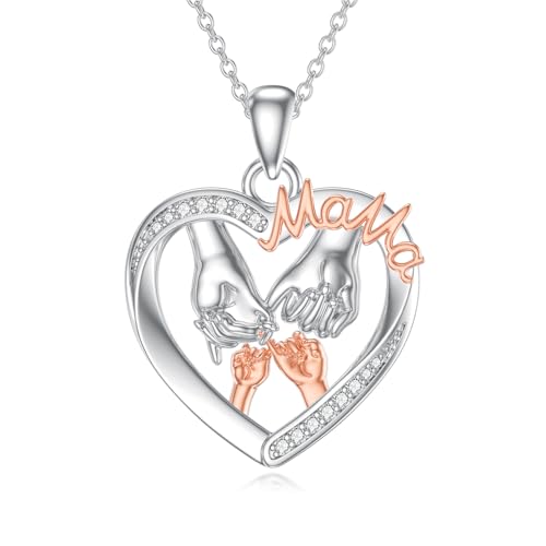 Mutter und Tochter Kette 925 Sterling Silber Mama Halskette Mutter und Kind Liebe Herz Anhänger Anhänger Halskette Schmuck Geschenke für Mama（2 Kinder） von SOESON